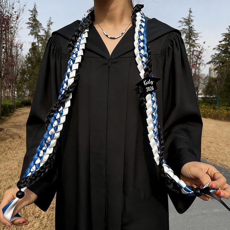 Personalized Tri-Color Graduation Lei, Custom 3 Ribbon Colors