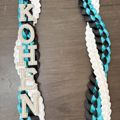 Custom Name Graduation Lei, Pearl Letters Ribbon Lei, Tri-Color Double Braided Necklace