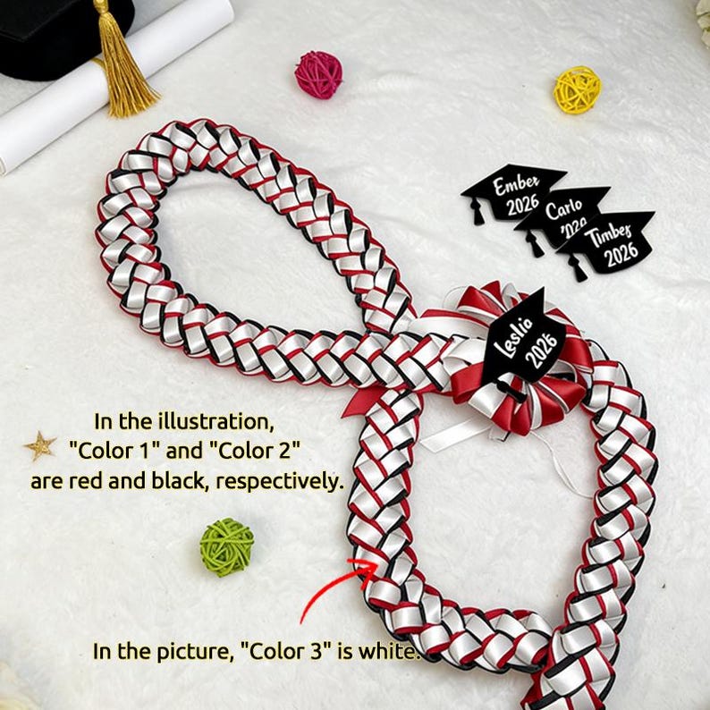 Personalized Graduation Lei Class of 2026, Custom Name & Year Cap