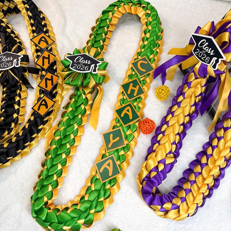 Handmade Personalized Graduation Lei , School Colors Ribbon Lei,