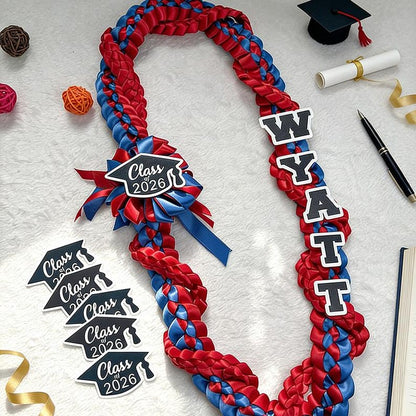 Personalized Tri-Color Graduation Lei , Custom 3 Ribbon Colors, Class of 2026