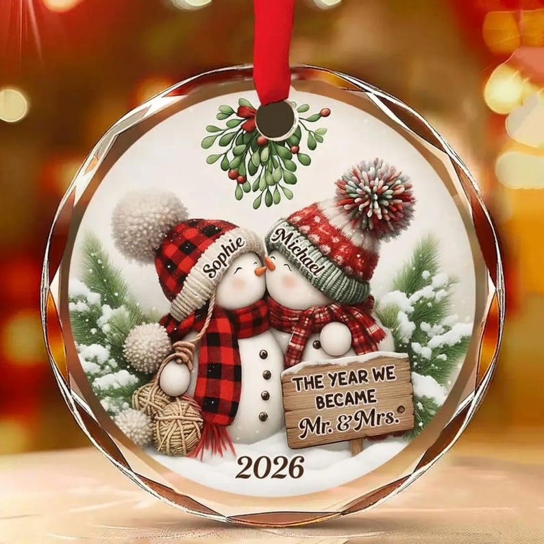 Custom First Christmas Ornament, Newlywed Wedding Gifts, Personalized First Christmas Keepsake
