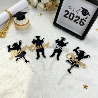 Personalized Graduation Cake Topper，Custom Acrylic Silhouette Boy Girl