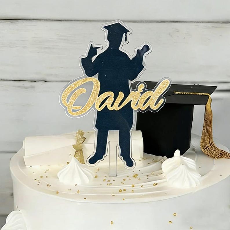 Personalized Graduation Cake Topper，Custom Acrylic Silhouette Boy Girl