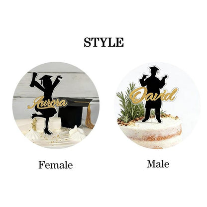 Personalized Graduation Cake Topper，Custom Acrylic Silhouette Boy Girl