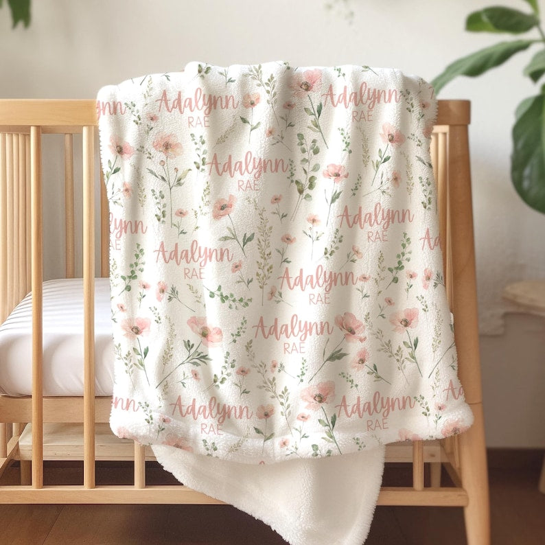 Wildflower baby blanket Custom name Blanket for girl Wildflower