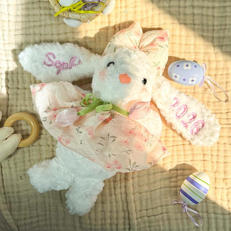 Personalized Easter Tulip Bunny Plush with Embroidered Name