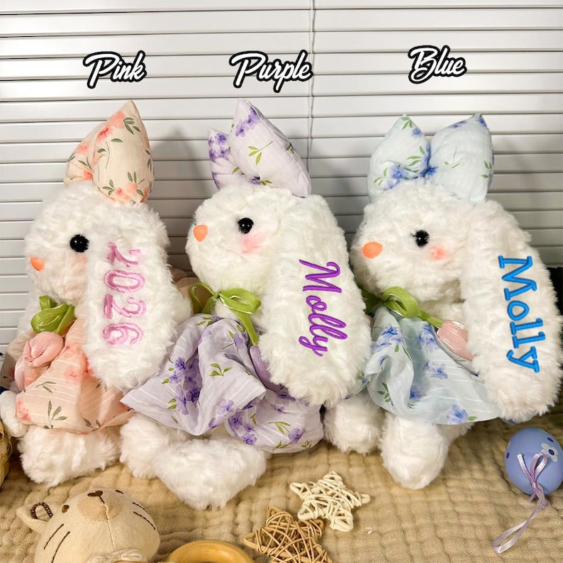 Personalized Easter Tulip Bunny Plush with Embroidered Name