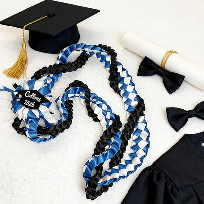 Personalized 3-Color Graduation Lei, Custom 3 Ribbon Colors, Class of 2026 Senior Gift
