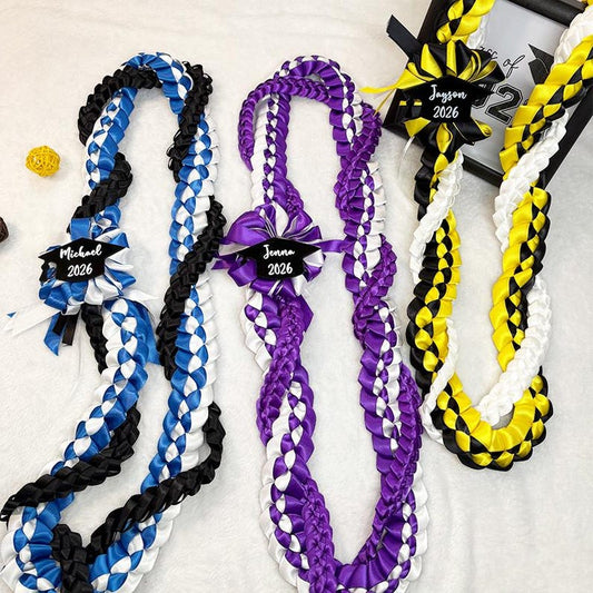 Personalized 3-Color Graduation Lei, Custom 3 Ribbon Colors, Class of 2026 Senior Gift
