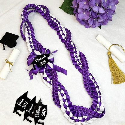 Personalized 3-Color Graduation Lei, Custom 3 Ribbon Colors, Class of 2026 Senior Gift