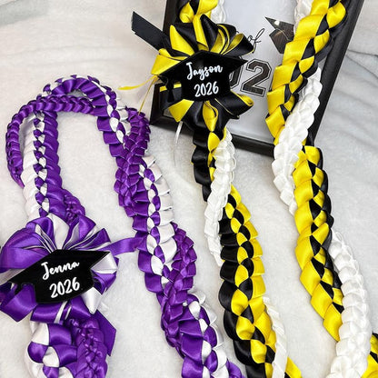 Personalized 3-Color Graduation Lei, Custom 3 Ribbon Colors, Class of 2026 Senior Gift