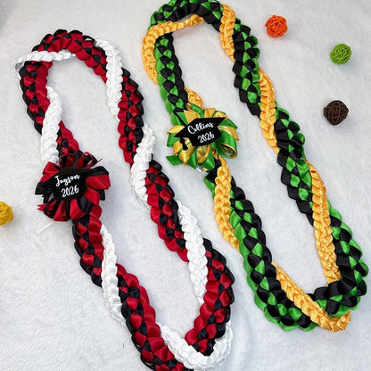 Personalized 3-Color Graduation Lei, Custom 3 Ribbon Colors, Class of 2026 Senior Gift