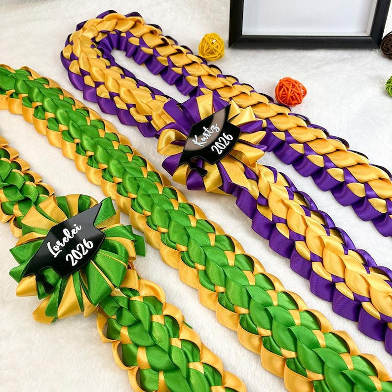 Custom Braided Ribbon Lei, Personalized Graduation Gift Class of 2026