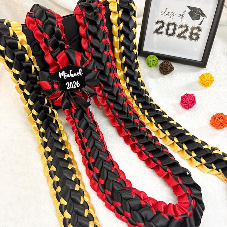 Custom Braided Ribbon Lei, Personalized Graduation Gift Class of 2026