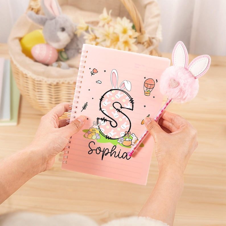 Personalized Easter Bunny Eggs Initial Name A5 Spiral Notebook