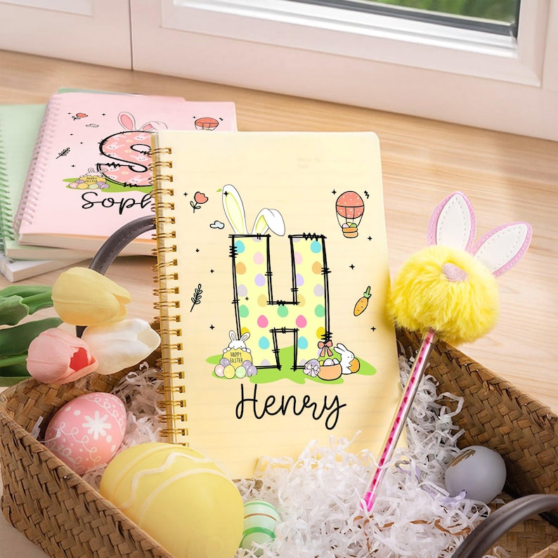 Personalized Easter Bunny Eggs Initial Name A5 Spiral Notebook