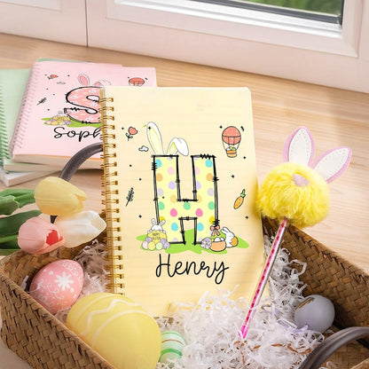 Personalized Easter Bunny Eggs Initial Name A5 Spiral Notebook