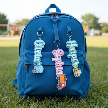 Personalized Name Keychain, Construction Truck Bag Tag for Boys