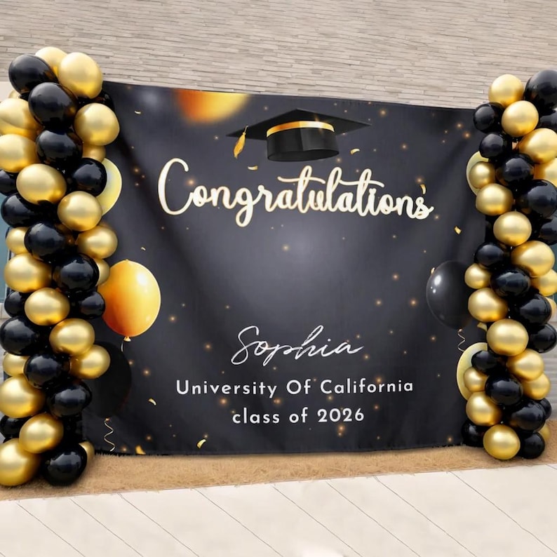 Custom Graduation Party Decor 2026, Party Backdrop Large Banner for Class