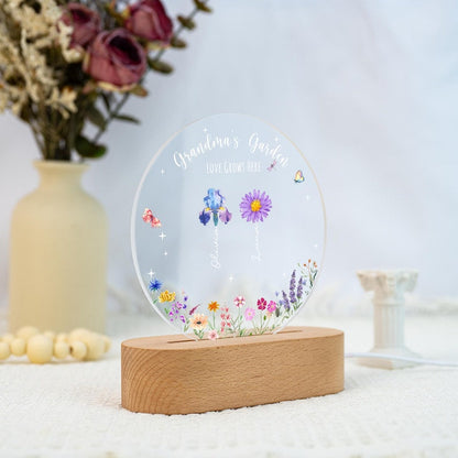 Personalized Grandma's Garden Night Light, Birth Month Flower LED Lamp, Mother's Day Gift
