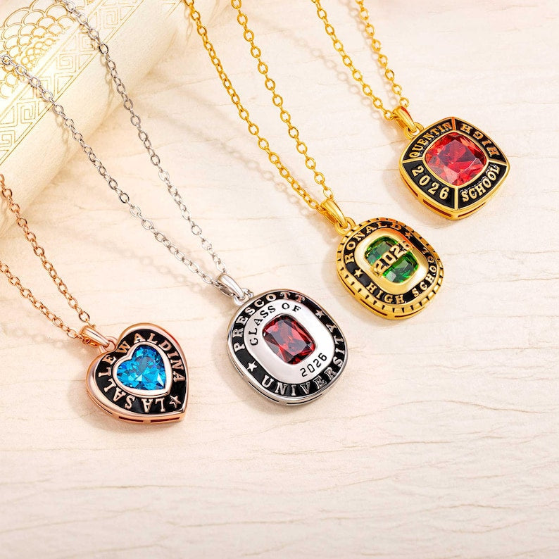 Custom Graduation Necklace with Birthstone, High School University