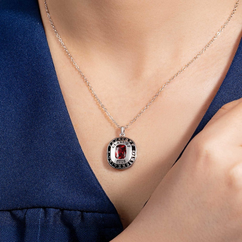 Custom Graduation Necklace with Birthstone, High School University