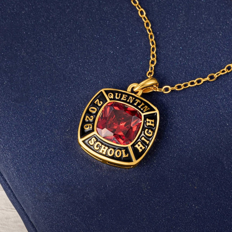 Custom Graduation Necklace with Birthstone, High School University