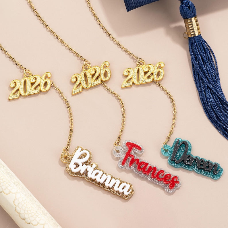 Personalized Glitter Name Year Graduation Cap Charm Tassel Decoration