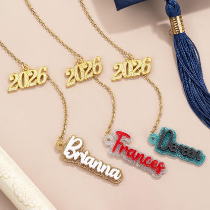 Personalized Glitter Name Year Graduation Cap Charm Tassel Decoration