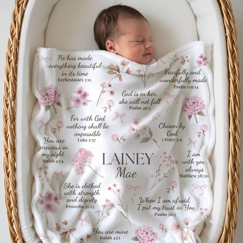 Christian Baby blanket Wildflower bible verse Blanket baby name gift Newborn receiving blanket girl
