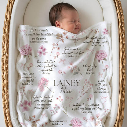 Christian Baby blanket Wildflower bible verse Blanket baby name gift Newborn receiving blanket girl