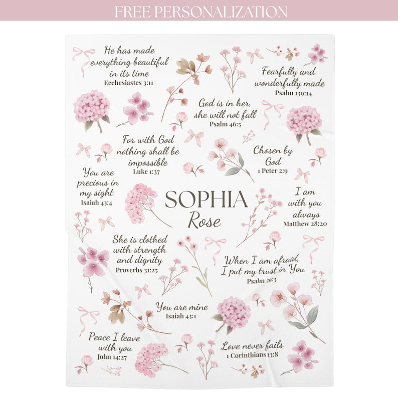 Christian Baby blanket Wildflower bible verse Blanket baby name gift Newborn receiving blanket girl