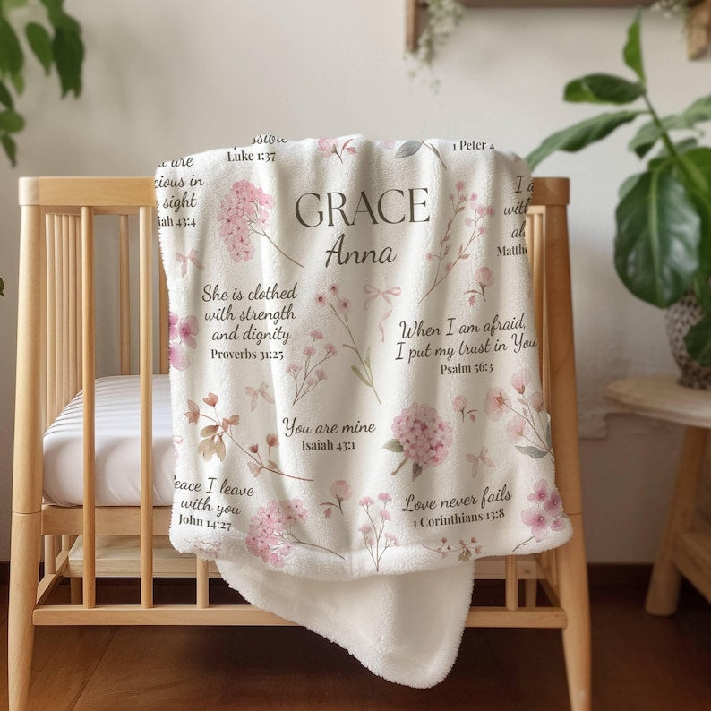 Christian Baby blanket Wildflower bible verse Blanket baby name gift Newborn receiving blanket girl