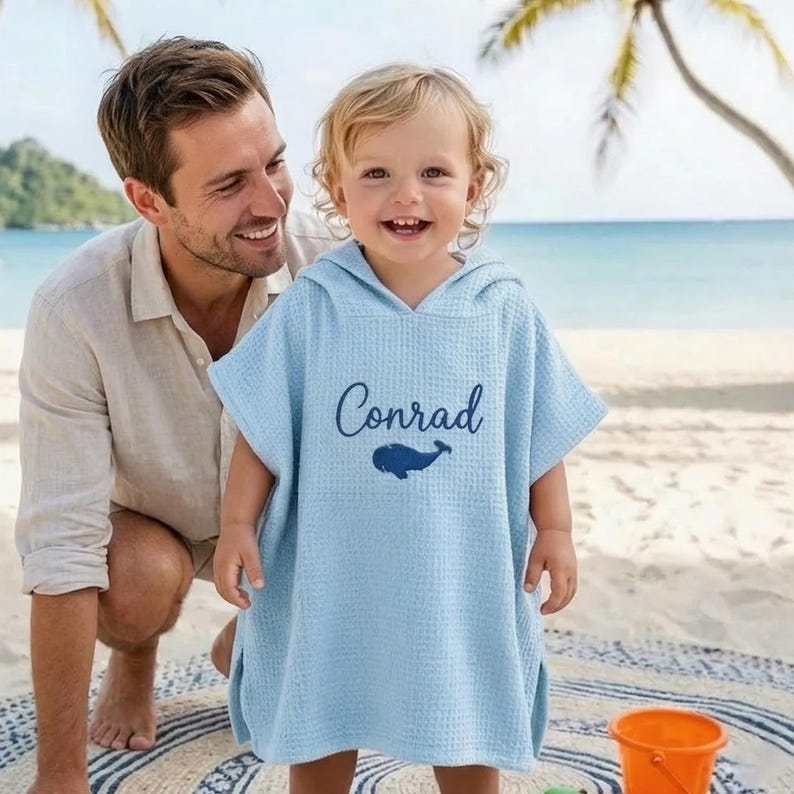 Personalized Embroidered Baby Hooded Towel, Custom Name Toddler Beach Bath Towel