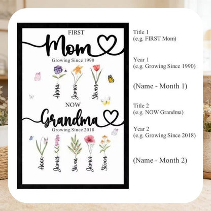 Grandma's Gift Personalized Flower Birth Month Garden Wooden Sign Frame