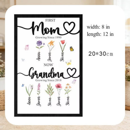 Grandma's Gift Personalized Flower Birth Month Garden Wooden Sign Frame