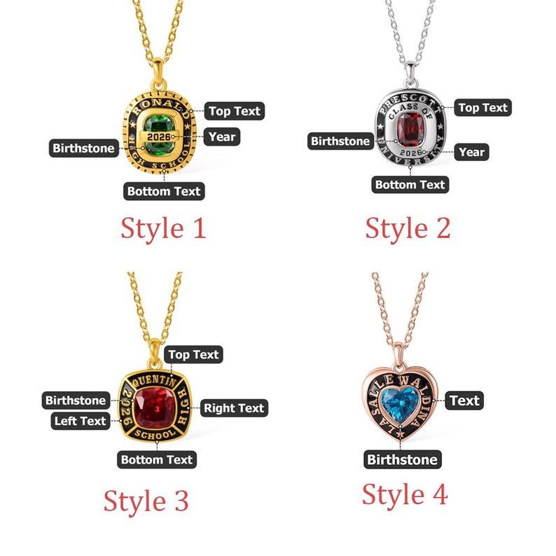 Custom Graduation Necklace with Birthstone, High School University