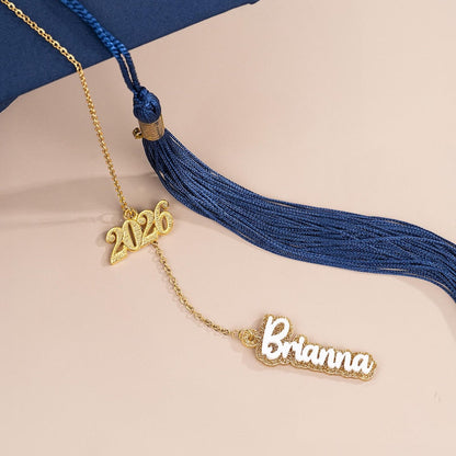 Personalized Glitter Name Year Graduation Cap Charm Tassel Decoration