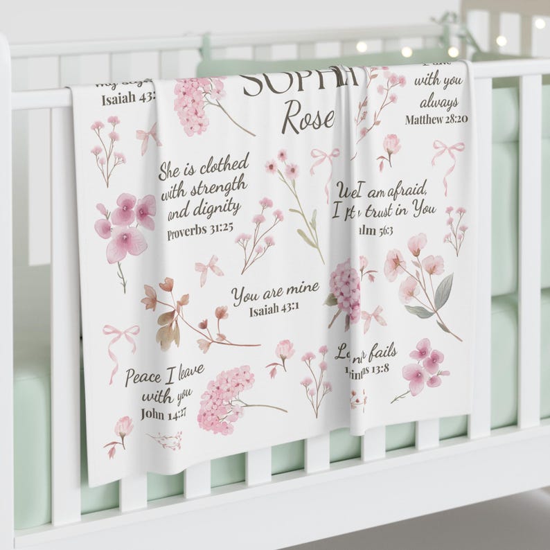Christian Baby blanket Wildflower bible verse Blanket baby name gift Newborn receiving blanket girl