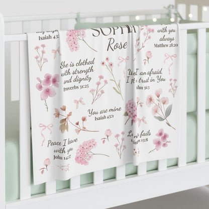 Christian Baby blanket Wildflower bible verse Blanket baby name gift Newborn receiving blanket girl