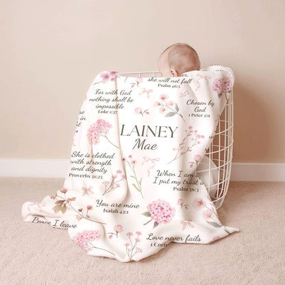 Christian Baby blanket Wildflower bible verse Blanket baby name gift Newborn receiving blanket girl