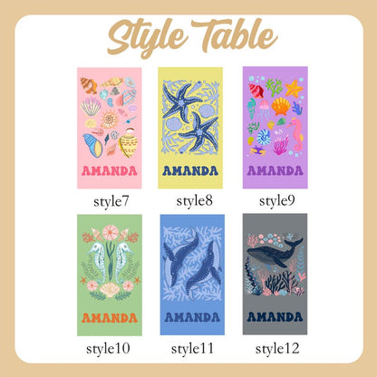 Personalized Crab Beach Towel, Seahorse/Fish/Dolphin Name Towel for Child