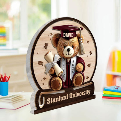 Personalized Faux Wood Graduation Bear Acrylic Plaque