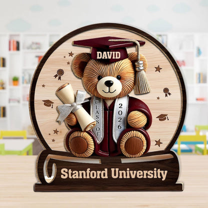 Personalized Faux Wood Graduation Bear Acrylic Plaque