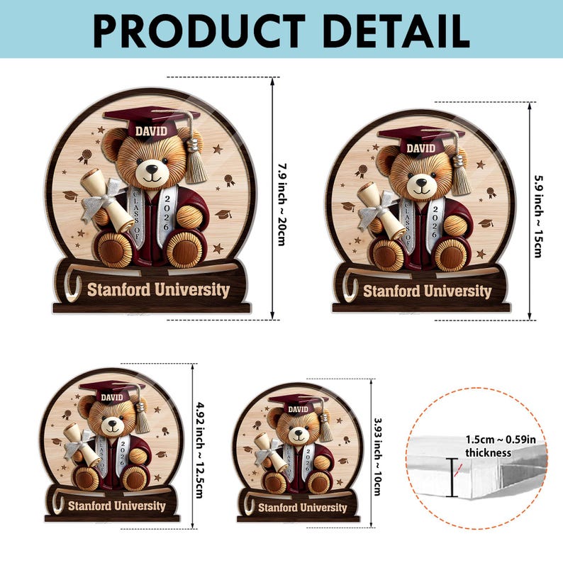Personalized Faux Wood Graduation Bear Acrylic Plaque