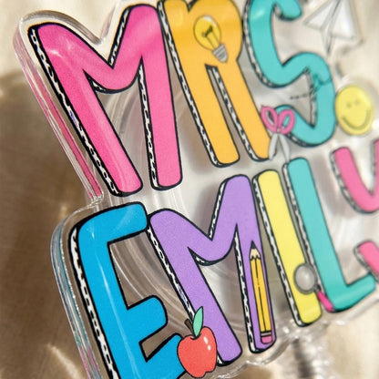 Custom Groovy Teacher Name Badge Reel: Personalized ID Clip