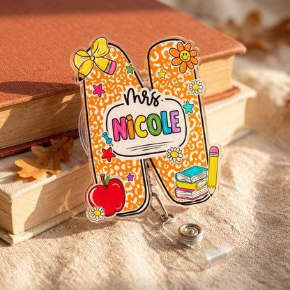 Custom Composition Book Teacher Name Badge Reel: Teacher ID Clip