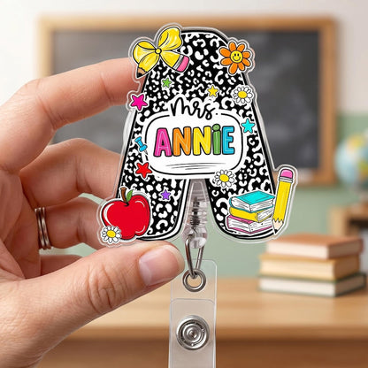 Custom Composition Book Teacher Name Badge Reel: Teacher ID Clip