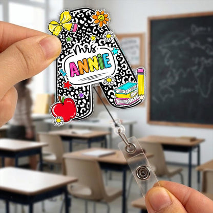 Custom Composition Book Teacher Name Badge Reel: Teacher ID Clip